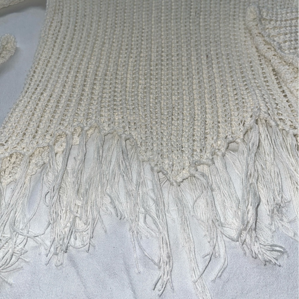 Cato Established Cream Crochet Fringe Sweater – Size Large Boho - Picture 2 of 7